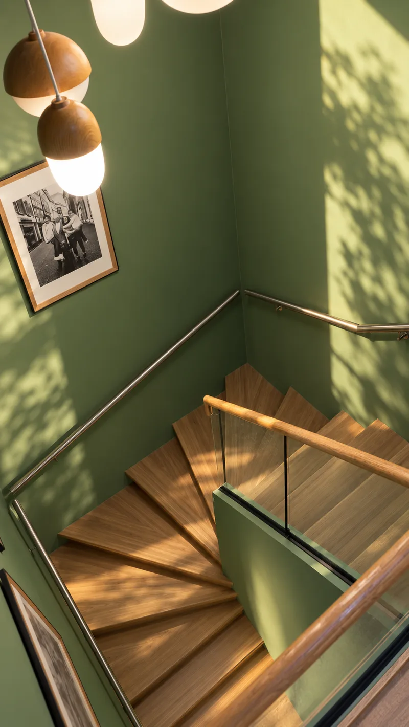 Oak staircase seen from the upper landing
